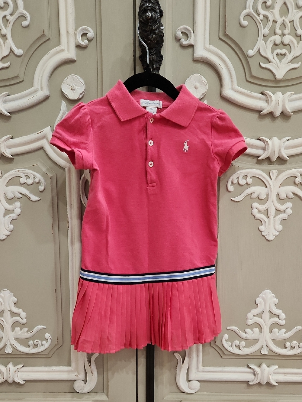 Ralph Lauren Pink Polo Dress with Striped Waistband And Bloomers Size 18 Months